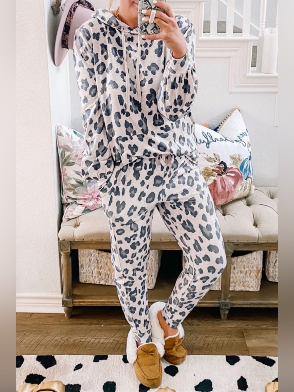 Khaki Leopard Print hoodie Jogger Lounge Set
